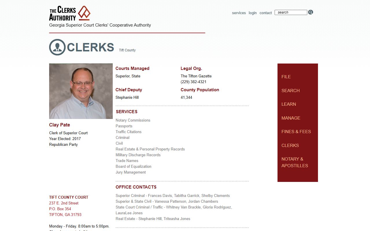 Tift County Clerk of Court GSCCCA record services profile