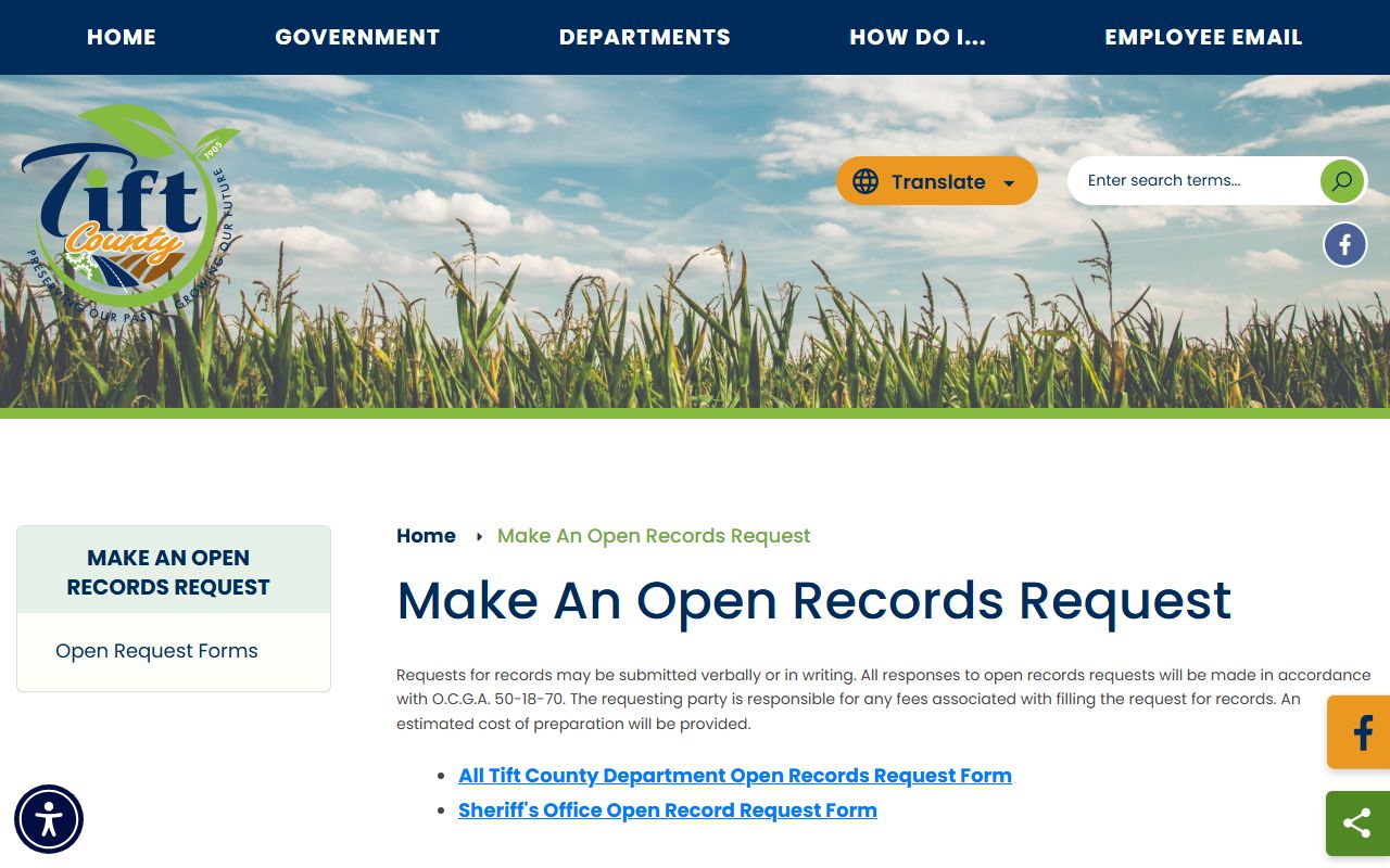 Tift County Clerk of Court open records request instructions