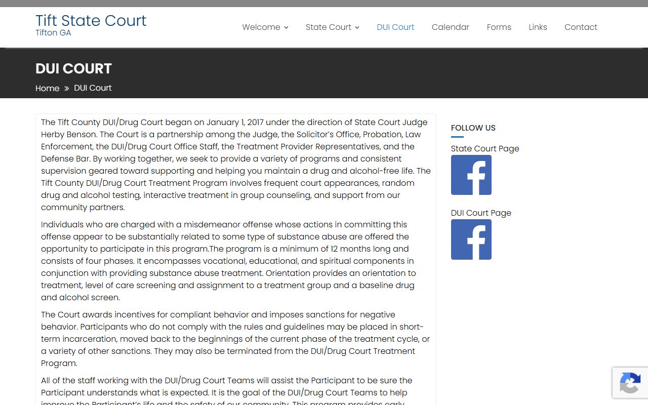 Tift County arrest records DUI Drug Court charge pathway source