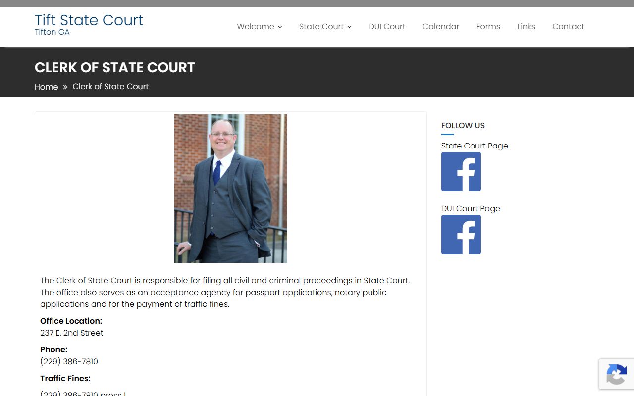 Tift County arrest records State Court Clerk charge record source