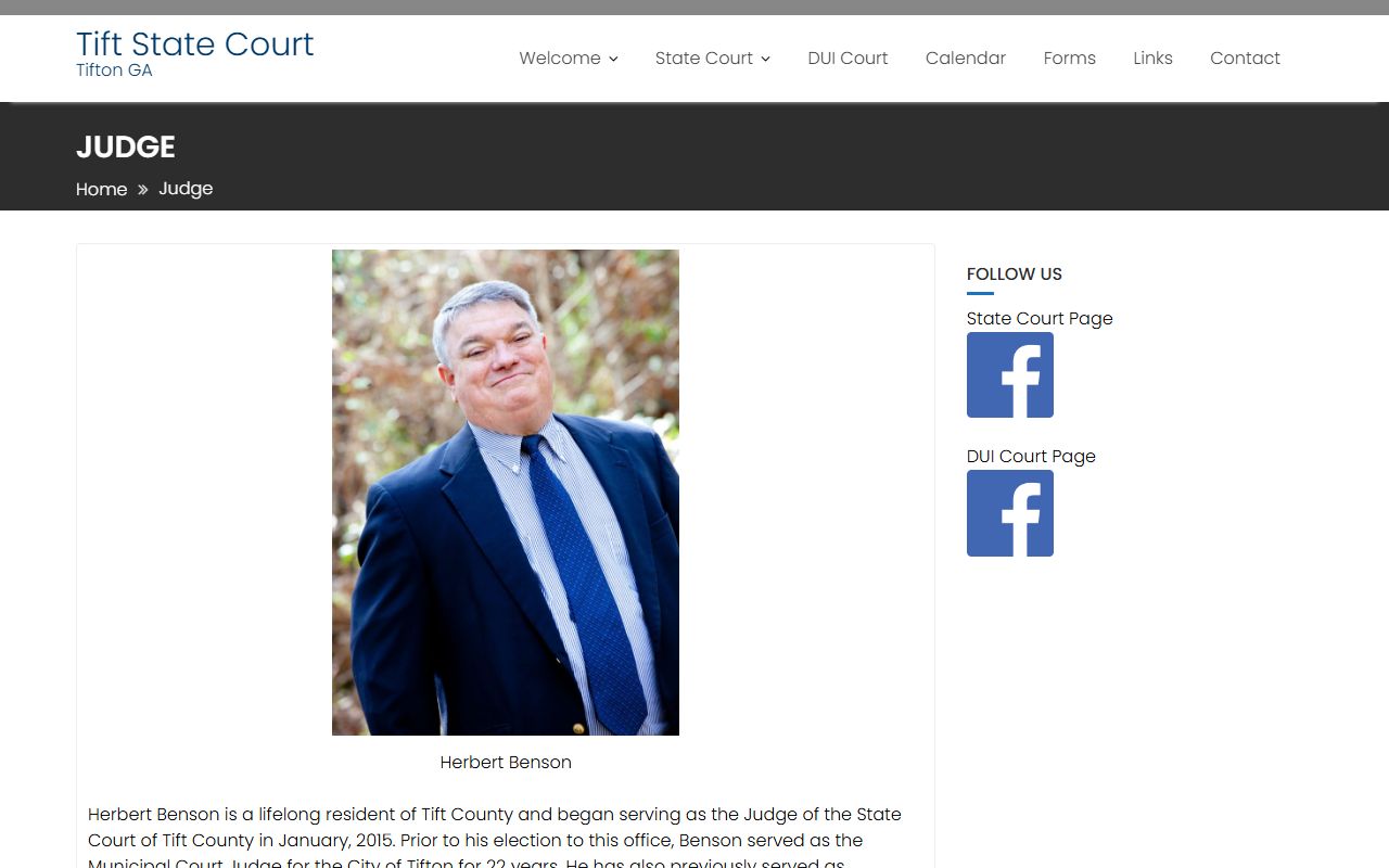 Tift County arrest records State Court judge and DUI Drug Court source