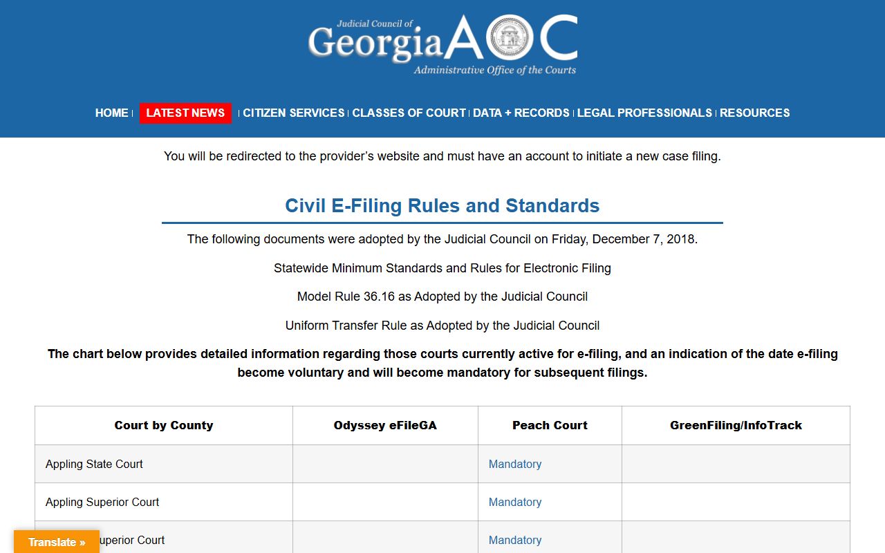 Tift County court records Georgia eFile listing for Tift courts