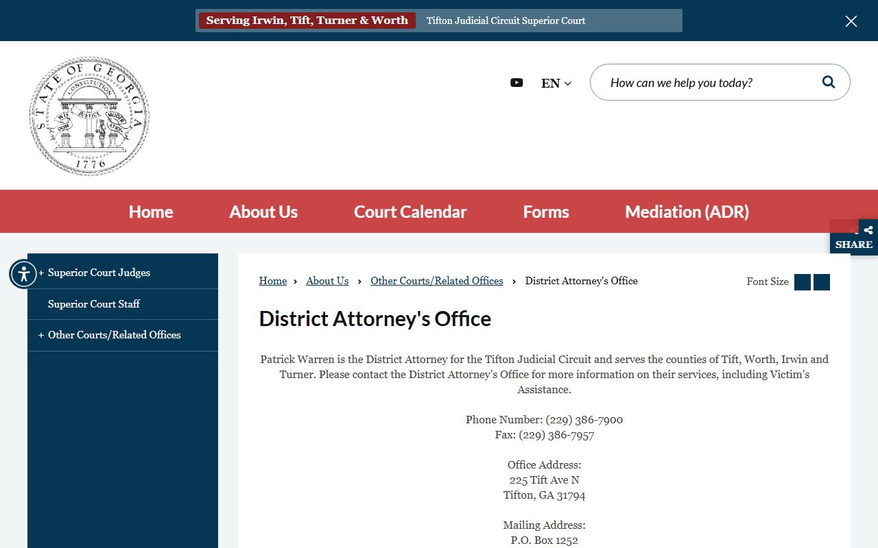 Tift County criminal court records District Attorney source