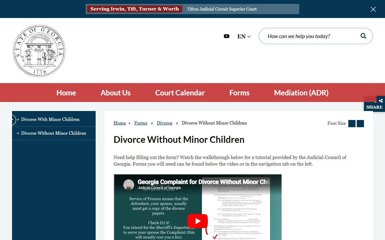 Tift County Superior Court divorce records and forms