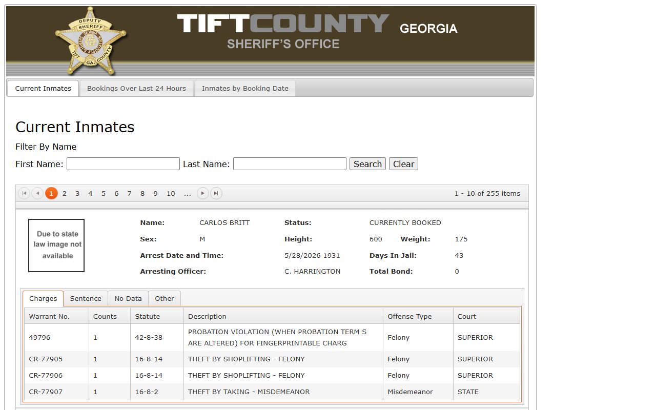 Tift County inmate search official sheriff-linked jail roster