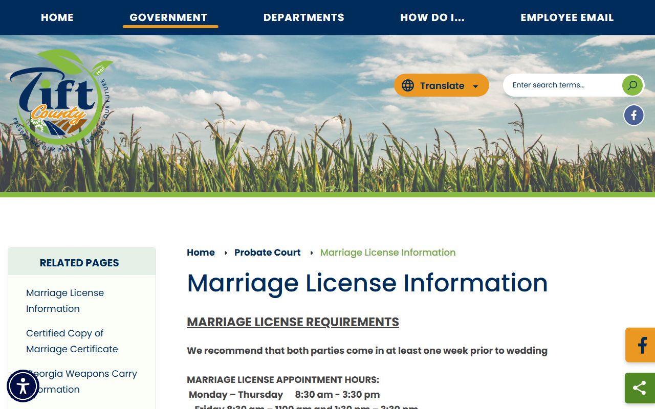 Tift County marriage and divorce records marriage license information page