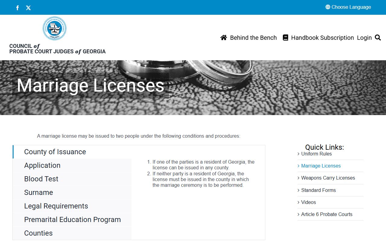 Tift County marriage records Georgia Probate Court marriage license rules
