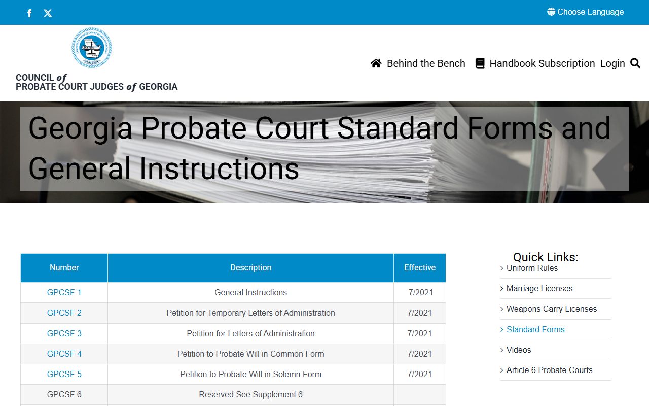 Tift County probate records Council of Probate Court Judges standard forms