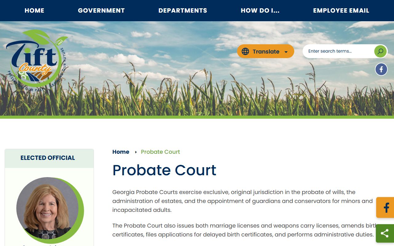 Tift County Probate Court probate records contact page