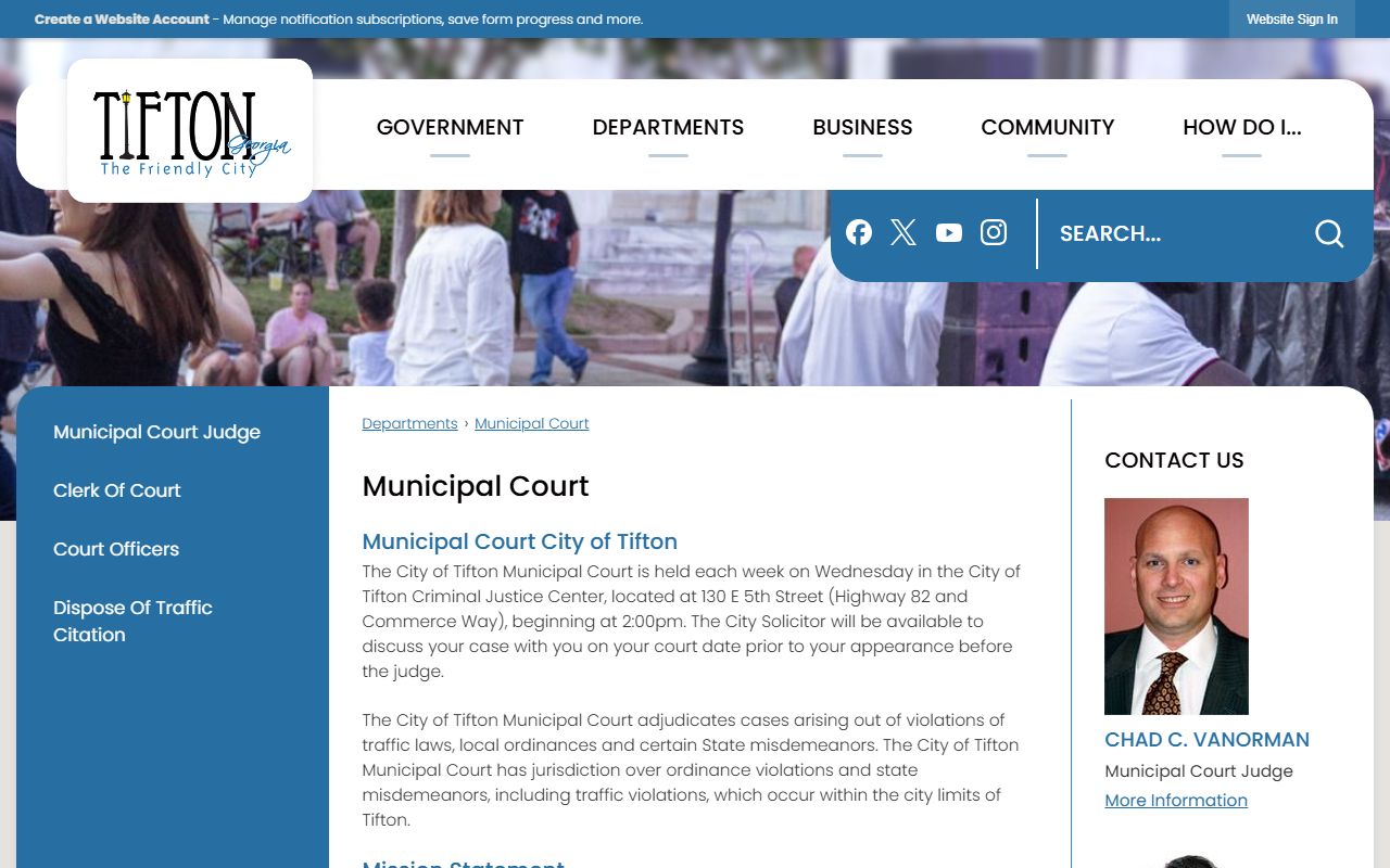 Tift County traffic court records City of Tifton Municipal Court page