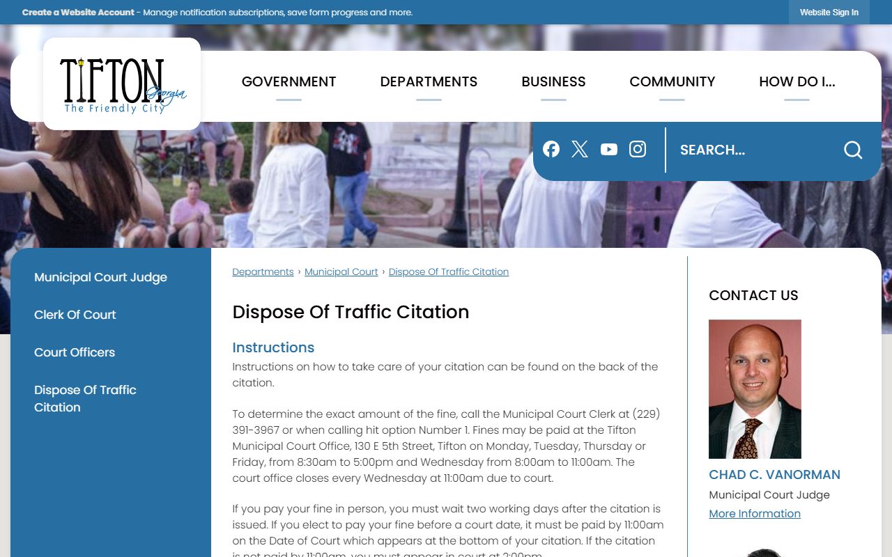 Tift County traffic court records City of Tifton citation rules