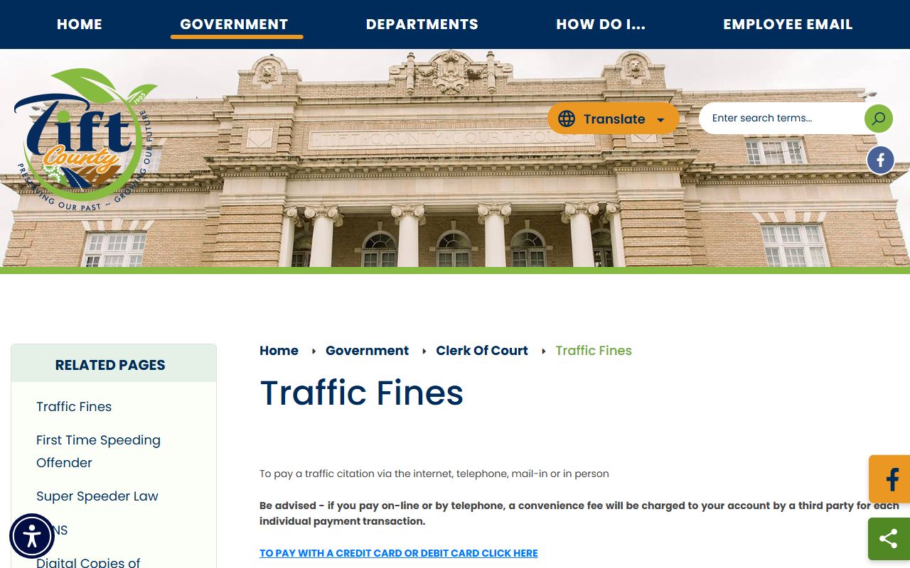 Tift County traffic court records traffic fine payment page