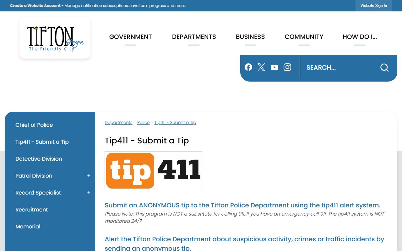 Tift County warrant records Tifton Police Tip411 page